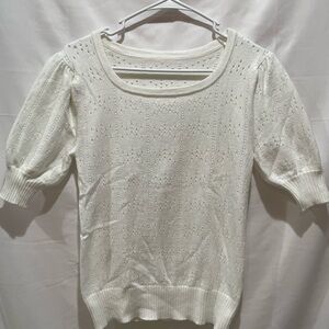 White Knit Puff Sleeve Sweater
